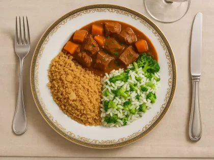 Carne de Panela com Arroz de Brócolis e Farofa Gourmet